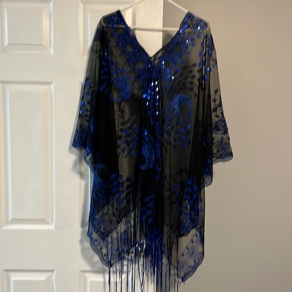 Blue and Black Jeweled Shawl